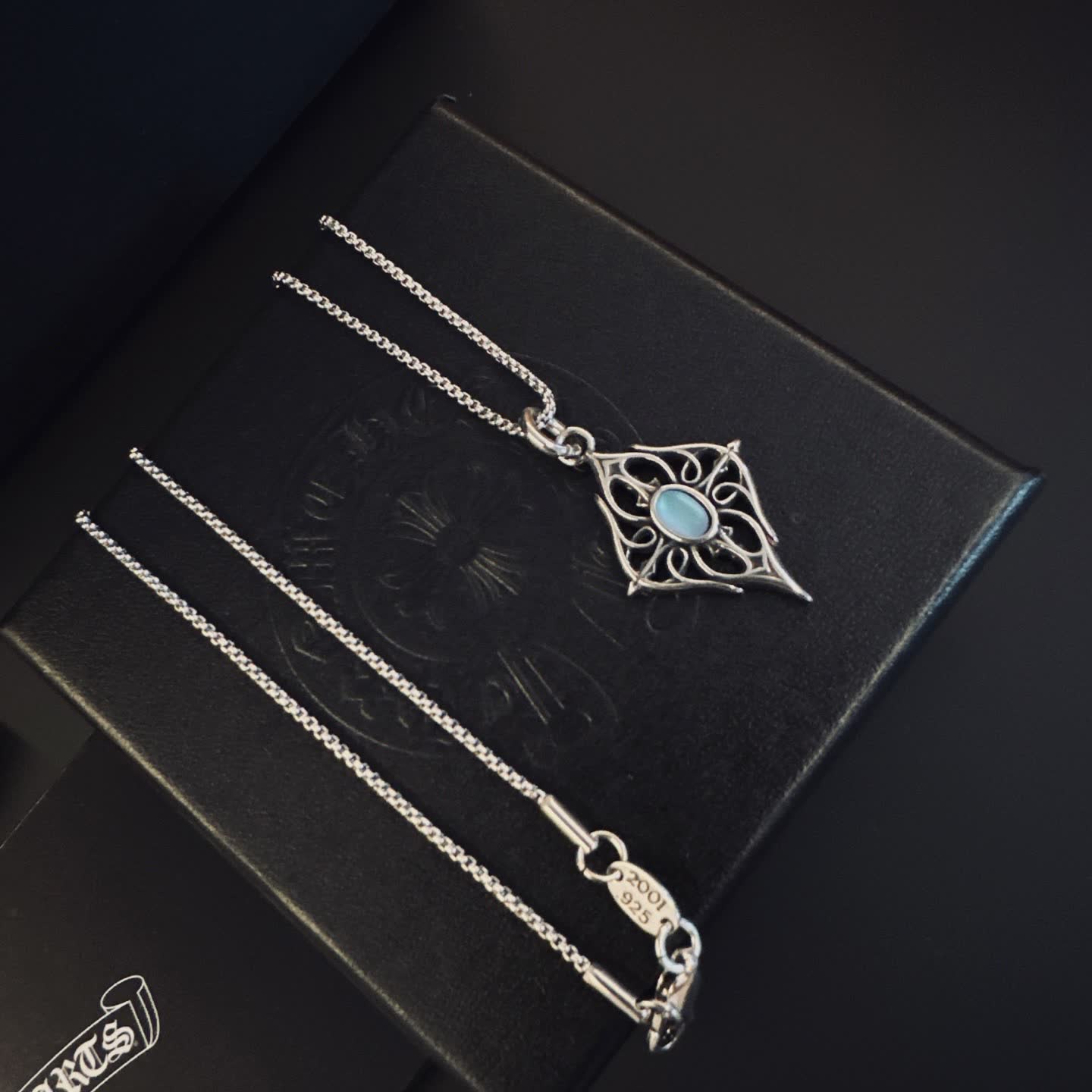 Chrome Hearts Chromeharts Silver Filigree Pendant with Blue Stone
